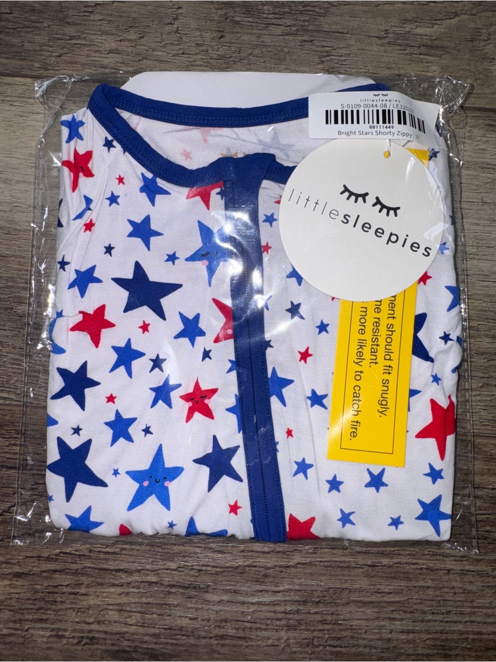 Little Sleepies Bright Stars Summer Bamboo Zippy Shorty  - Red, White, and Blue